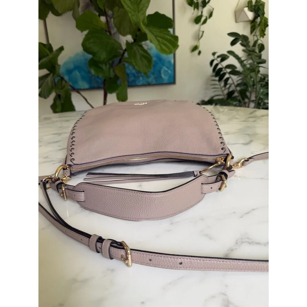Coach Sutton Hobo with Scallop Rivets Crossbody Shoulder Bag 76436 Stone Taupe